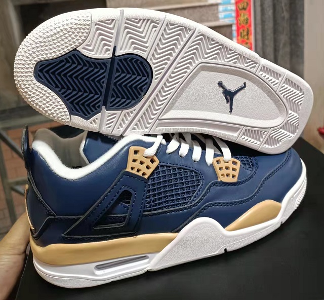 Women Air Jordan 4 Cement DarkBlue Gold